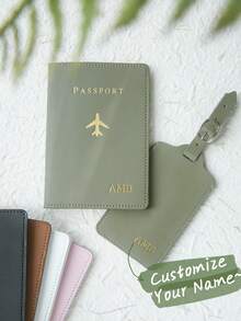 Takeoak Custom Hot Stamping Name Passport Holder & Luggage Tag, Gold Monogram Passport Cover, Travel Accessories, Birthday Bridesmaid Gifts For Friends, For Teacher Gifts, Personalized Gift, Graduation Gift, Travel Essentials, Gift For Her, -Blocking - Multicolor - View 2