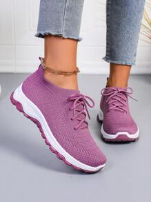 [Lila Damen Sportliche Sneaker] Rutschfeste flache Low-Top, Zweifarbige Außensohle, mit atmungsaktivem Premium-Mesh-Obermaterial, geeignet für den ganzen Tag, Laufen, Wandern, Fitnessstudio Training und Lässig