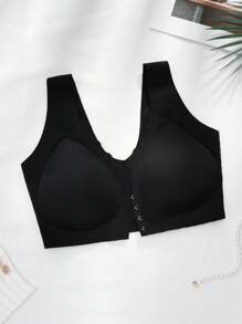 Sujetador sin aros de mujer, negro, sexy, con espalda de tirantes, cómodo, transpirable, con copas desmontables, sin costuras y cierre frontal