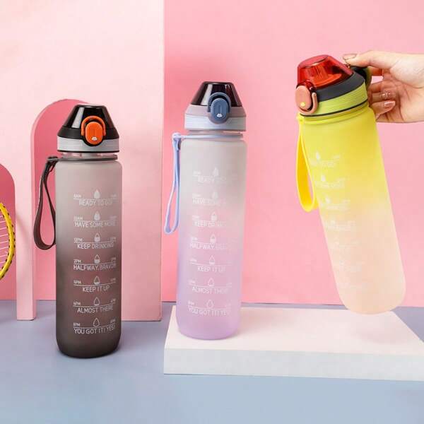 1pc 1050ml Large Capacity Sports Water Bottle With Straw, Matte Shell, Portable Water Cup For Sports & Fitness, Unisex Plastic Water Cup