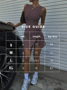 FWH 二合一防走光休闲优雅高尔夫网球无袖日常基本款新款时尚收腰高端修身性感紧身学院风露背紧身运动健身系腰瑜伽连衣裙 - 紫色 - 查看 3