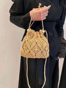 春夏新款编织镂空针织手提包，大容量水桶包，女士单肩包，女士手提包。