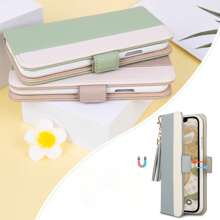 Fashionable Tassel Patchwork Phone Case, Notebook-Style Smart Phone Case, Card Storage Design, Perfect For Women & Men, Multi-Function Phone Case With Stylish Appearance, Wallet-Style Shock Absorbing Function, Memo Pad Phone Case, Wallet-Style, Elegant Gift, Anti-Fall, Card Storage Stand Function, Minimalist & Fashionable, Full-Protection Stand, PU Leather Smart Phone Case, Birthday Gift, New Year Gift, Mother's Day Gift