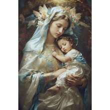 1 pezzo Dipinto su tela vintage di Pasqua con la Vergine Maria e Gesù, opera d'arte per parete, decorazione per la casa, cartellone opzionale con cornice - Multicolore - Visualizzare 35