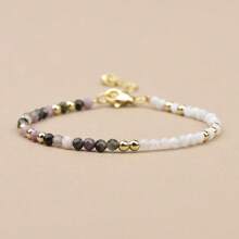 1 Stück minimalistisches Naturstein Perlen-Armband mit Amethyst & Mondstein 3mm geschliffenen Perlen, Damen Accessoire für Alltag & Feiertage