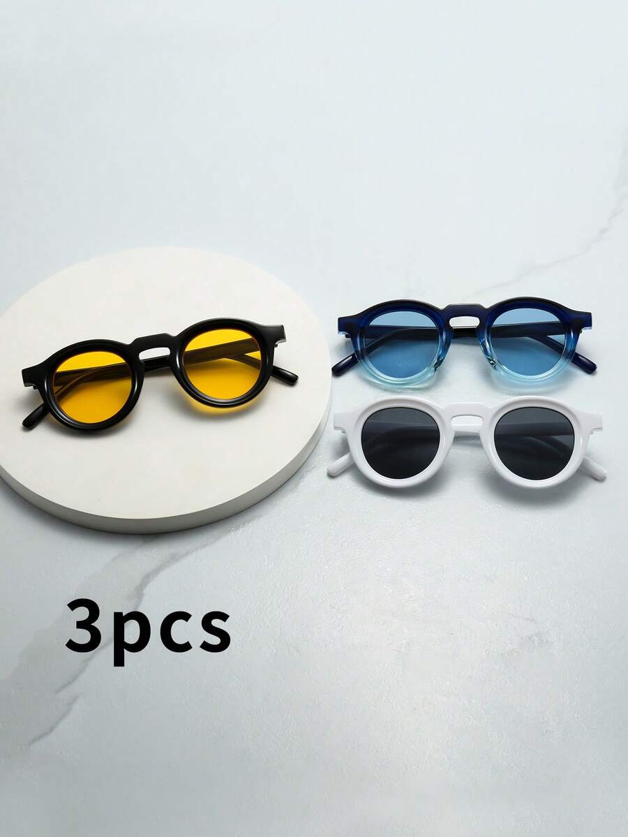 3pcs Set Unisex Retro Round Frame Minimalist Fashion Fashion Glasses, Suitable For Driving, Travel, Leisure, Outdoor Sports, Daily Use - 3-piece Set - View 1