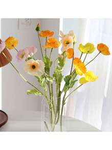 1 Stück künstliche Mohnblume mit 3 Blüten und 1 Knospe, 58CM lange nicht verblassende Kunststoffpflanze künstliche Blumenstrauß, einfacher und moderner Stil, kann gebogen werden um Formen zu gestalten - für DIY, Heimdekoration und Vasen Blumenarrangements, Hochzeit, Party