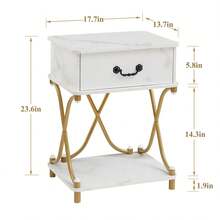 VECELO Set Of 2 Industrial Nightstand With X-Design Frame - Drawer End Table For Bedroom Living Room, 23.6" Retro Side Table,White - 白色 - 查看 5