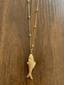 Stainless Steel Golden Fish Pendant Necklace, Ocean Theme Jewelry Collection