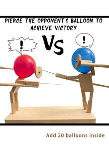 Juego de batalla de figuras de madera con 2 jugadores para reventar globos, juguete interactivo de marionetas de madera hechas a mano para fiestas