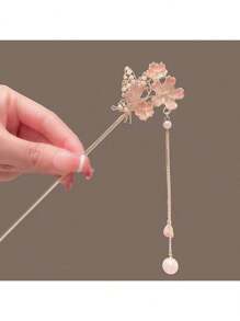 1 Stück Kirschblüten Haarkamm, Vintage Blumen Haaraccessoire für Frauen, elegante Hanfu Haarspange, quastenbesetzter Cheongsam Haarclip