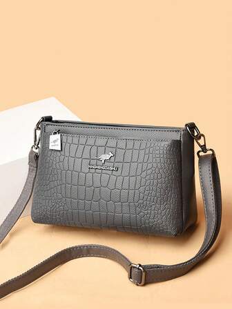 1 件新款奢华软皮鳄鱼纹单肩包经典复古斜挎包女士钱包和手提包高品质女士包翻盖包小方包纯色 PU 皮革金属字母装饰女士便携日常通勤包适用于购物派对节庆活动、娱乐、下午茶、旅行度假