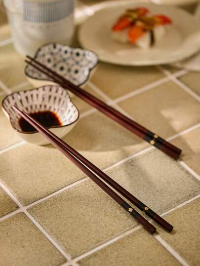 Cirelle Set da 5 pezzi di bacchette giapponesi in stile con stampa floreale in legno, utensili per la divisione dei pasti in casa