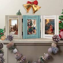 Triple Hinged 3 Picture Frame 4X6 Distressed Wooden Photo Frame For Tabletop Display Picture College Frame Holiday Christmas Home Decor - Trifold 5X7 - View 4