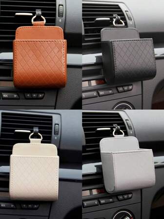 1/2pcs Multifunctional PU Leather Car Vent Storage Box With Small Mounting Bracket - Durable And Stylish Design, Ample Accessory Space, Perfect For Storing Small Items In The Car, Serving As A Phone Holder, Etc., Enhancing The Driving Experience Sun Travel Cool