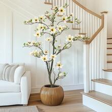 Artificial Magnolia Tree - Indoor Simulation Tree With Realistic Leaves & Flowers - Perfect For Interior Decoration, Living Room, Doorway, Office & Hotel (White) - 6FT(with Lights) - View 5