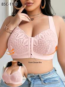 Plus Size Women's Fashion Comfortable Wireless Lace Patchwork Bra, Lift