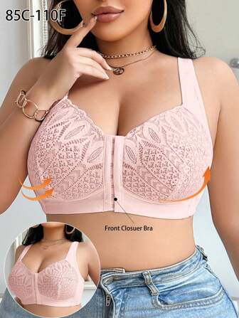 Plus Size Women's Fashion Comfortable Wireless Lace Patchwork Bra, Lift