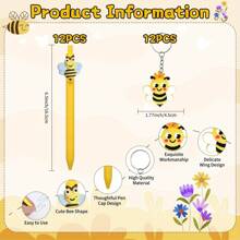مجموعة 12 طقم/ 48 قطعة لحفلات موضوع النحلة، تشمل 12 بريق مفاتيح على شكل نحلة، 12 علامة هدية، 12 قلم، و 12 كيس هدية - مثالية لموضوع النحل، أعياد الميلاد المتعلقة بالنحل، احتفالات تقدير الفريق / الموظف، الحفلات، الفصول، يوم النحل العالمي