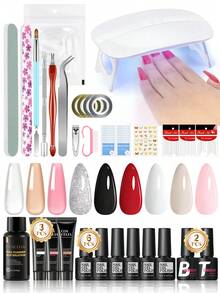 Coscelia 32Pcs Gel Nail Polish Kit With UV Light 6Pcs Gel Nail Polish Set With 3 Colors Poly Nail Gel Kit Nail Art Decoration Stickers Silp Solution Manicure Kit For Beginners DIY Home Salon - Classic Seasons - 查看 1