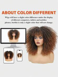 16 Inch Curly Wigs For Women Afro Kinky Curly Hair Wig About 280g/Piece Afro Synthetic Full Wigs Soft And Fluffy Like A Bomb Afro Kinky Curly Hair - Black-brown - Xem 7