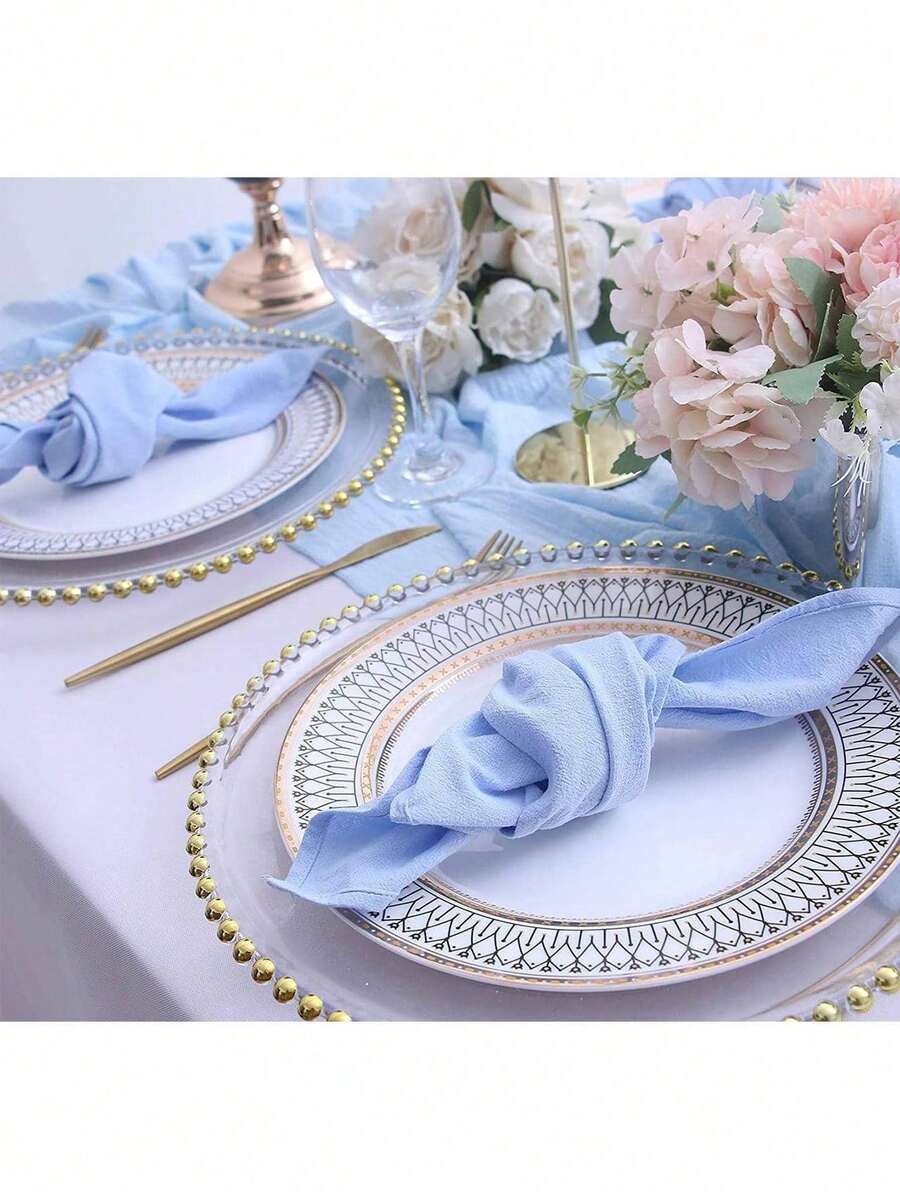1pc/6pcs/10pcs Light Blue Linen Wedding Party Holiday Festival Solid Color Napkin - Blue - View 1