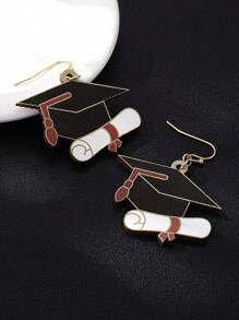 1 Pair Graduation Cap Shaped Earrings, Creative Student Scroll & Doctoral Cap Graduation Memento Gifts, Unique Design Graduation Earrings