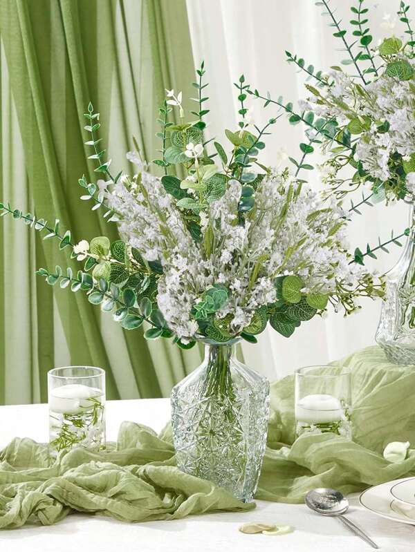 1PC/4PCS/8PCS Real Touch Small Short Branch Artificial Eucalyptus Leaves Starry Sky Wedding Bouquet Accessories Dining Table Bedroom Home Decoration