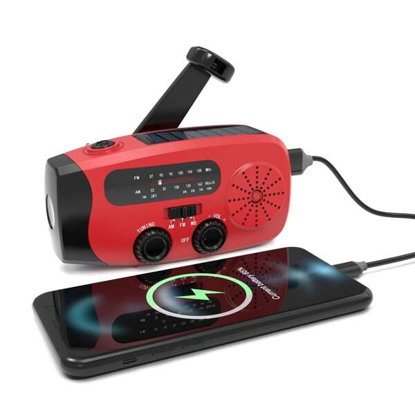 Radio solar de emergencia,con banco de energía de 2000 mAh, radio de manivela autoalimentada con linterna LED, alarma SOS, radio meteorológica AM/FM, función de carga de emergencia para teléfonos inteligentes.