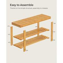 Shoe Rack Bench, 3-Tier Bamboo Shoe Storage Organizer, Entryway Bench, Holds Up To 286 Lb, 11.3 X 27.6 X 17.8 Inches, For Entryway Bathroom Bedroom, Cloud White - Natural - View 5