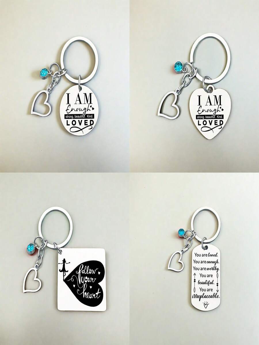 1pc Heart Engraved Keychain, Unique Creative Slogan Bag Accessory Gift For Best Friends, Colleagues, Classmates - Multicolor - View 1