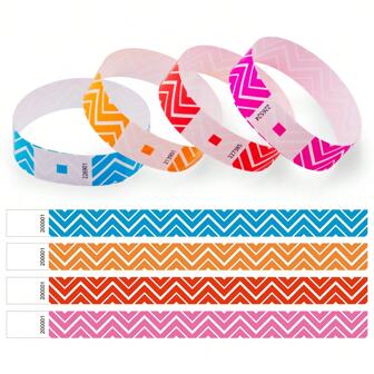 100/400pcs New Striped Paper Wristbands, Fluorescent Color Wristbands With 6-Digit Serial Number, Lightweight Event And Party Accessory For Clubs, Concerts, Festivals, Assorted Colors Disposable Wristbands, Enhance Safety And Style For Christmas, Halloween, Weddings, Mother's Day, Etc.
