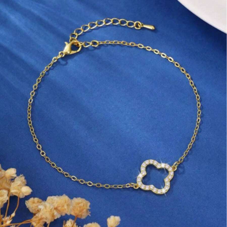 1pc Floral Micro Pave Zirconia Women Bracelet, A Gift For Friends On Valentine's Day