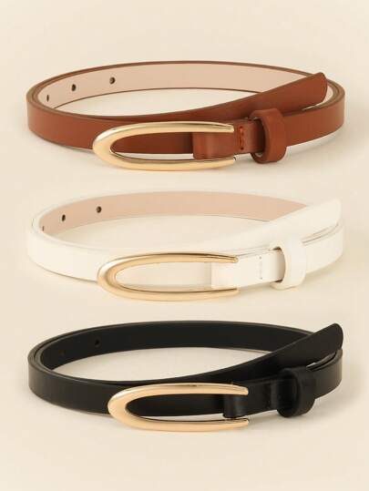 3-Piece Set Elegant Casual PU Leather Minimalist Fashion Asymmetric Buckle Belt, Suitable For Dresses, Sweaters, Jeans, Daily Work Use