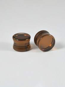 1 par de enchufes y túneles de vidrio para dilataciones - marrón oscuro tipo café expreso, con doble pestaña, expansores de peso corporal para pendientes estirados