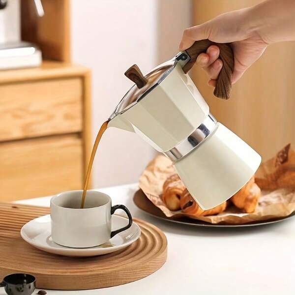 Classic Octagon Moka Coffee Maker | Aluminum Espresso Coffee Maker 150ml And 300ml - Manual, Reusable Filter, Wooden Handle, Great For Home, Office Or Camping Back To School