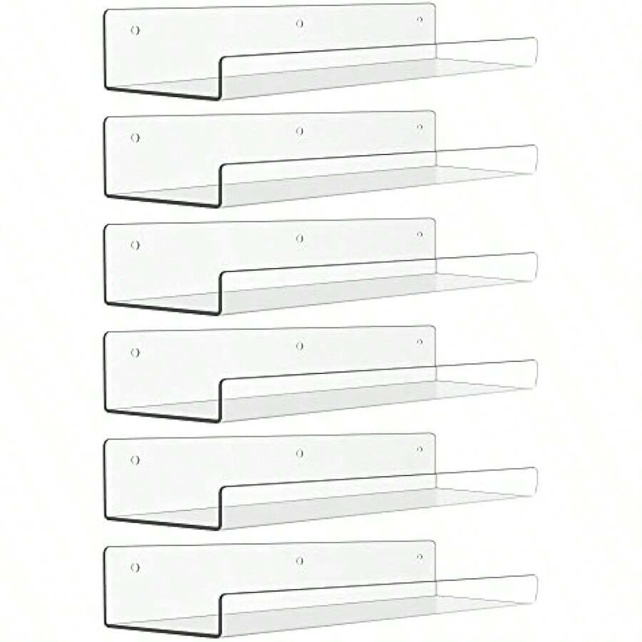 6 Pack Acrylic Shelves For Wall Storage 15 X 4 Floating Bookshelves For Display Shelf Organizer For Bathroom Bedroom Living Room Kitchen Room Decor Clear