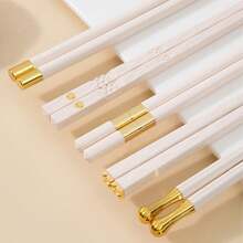 5双/10双可重复使用浅粉色金属筷子，适合户外和家庭使用，合金筷子防霉优质防滑耐热家居日常礼物 - 白色 - 查看 7