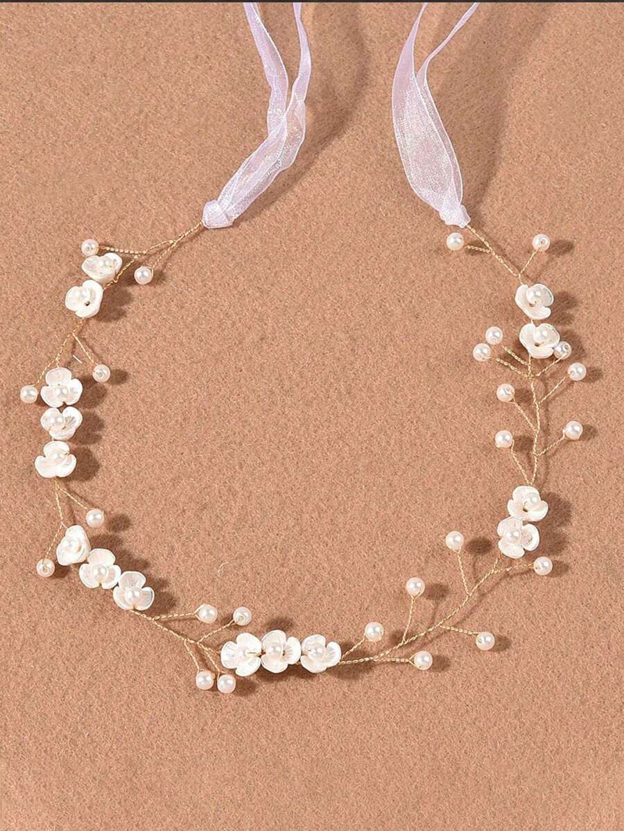 1pc Pearl 3 Petals Flower Handmade Soft Headband, Hair Hoop Accessories For Hairstyles, Wedding Dress Headpiece