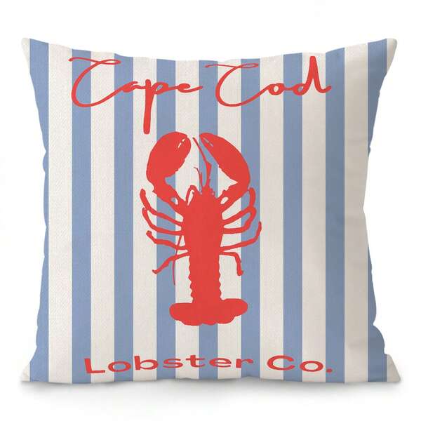 1 PC Lobster Striped Pillow Cover, Red Lobster Blue And White Striped Design, Modern Bedroom Decoration Living Room Decoration Sofa Cushion Cover, Nautical Decoration
