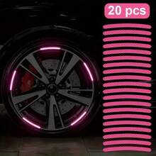 20pcs Car Tires, Wheel Hubs, Reflective Stickers, Colored Glowing, Colored Pink Stickers, Car Decorations - Pink - View 11