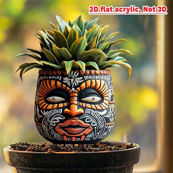 2D Flat, Boho African Mask Acrylic Garden Stake - 11.8 In X 8.7 In | Vibrant Outdoor Decor With Planter Plant Stand | Creative Yard Art And Perfect Party Gift