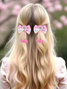 2 Stück Regenbogen Haarbögen für Frauen Mädchen, Regenbogen Streifen Grosgrainband Bögen mit Alligatorclips, Pompon Quaste, süße bunte Quasten Haarbögen, Haarspangen, Urlaubsgeschenke, Haaraccessoires, Klammern für Frauen