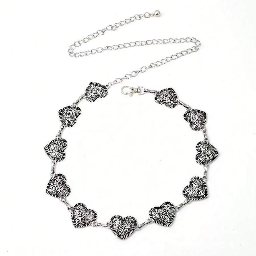 1 pieza Cadena de cintura de metal elegante con forma de corazón tallada en estilo vintage - Corazones grandes y pequeños - Ver 1
