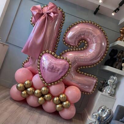 43pcs Ivory Digit Column Balloon Set, Includes 32inch (81.28cm) Ivory Digit Foil Balloons, Light Pink & Metallic Gold Round Latex Balloons Suitable For Anniversary, Birthday Decor, Bride, Wedding Decor, Graduation, Holiday, Party Decor