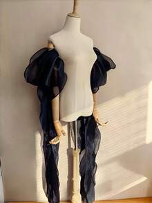 1 双女式长款雪纺可拆卸袖袖，白色和黑色，适合婚纱、鸡尾酒会礼服、角色扮演、拍照道具、新娘配饰 - 彩色 - 查看 9