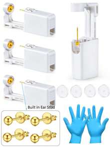Ear Piercing Kit,Disposable Ear Piercing Gun With Built In 3mm Golden Ear Stud For Women,At Home Self Ear Piercer Kit - White - View 3