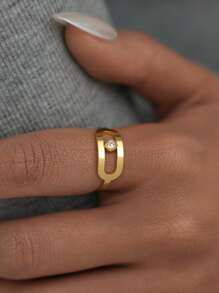 1 pieza Anillo de acero inoxidable chapado en oro de 18k para mujer, anillo de circonita cúbica, apropiado para uso diario, regalos de vacaciones, uso en fiestas