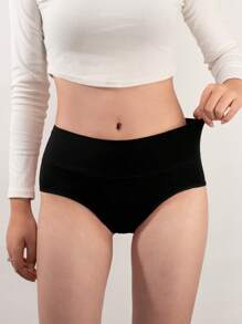 4 peças/pacote Calcinha Fisiológica de Cintura Alta para Mulheres, Calcinha Higiênica Preta com Entreperna Extra Longa para Período Menstrual, Cor Sólida, Elástica Tamanhos Grandes XS-XXL