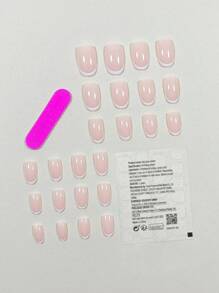 24Pcs Minimalist Style Short Round White Framed French Nail Tips, Adhesive False Nail Stickers Kit Suitable For Daily Wear, Dates, Afternoon Tea, Outings Press On Nails Nail Supplies Nails